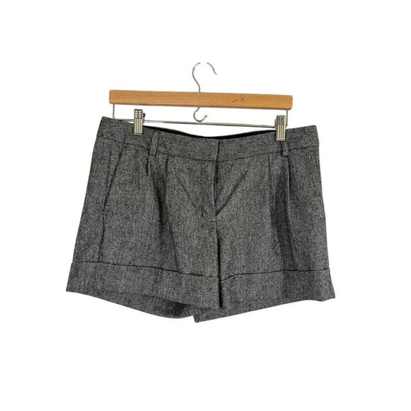 Express Wool Shorts 10 Gray Cuffed Y2K Preppy Academia Leopard Print 80s Classic - Picture 1 of 16